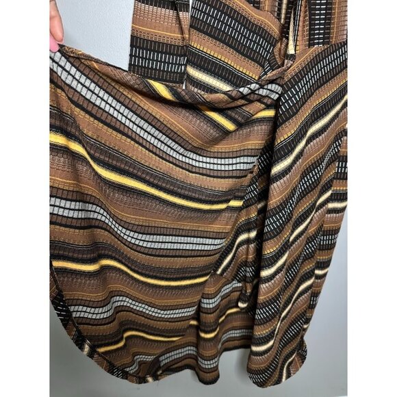 NWT Anthropologie Dress Womens Size XL Brown Striped Deep V-neck Long Faux Wrap - Picture 6 of 9
